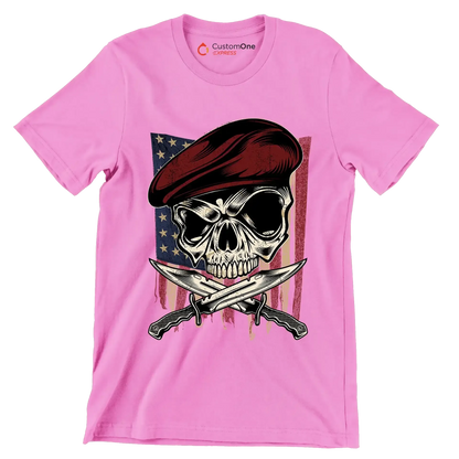 UNITED STATES VETERAN SKULL ILLUSTRATION - Veterans Themed T-Shirt-Pink-S-Custom One Express