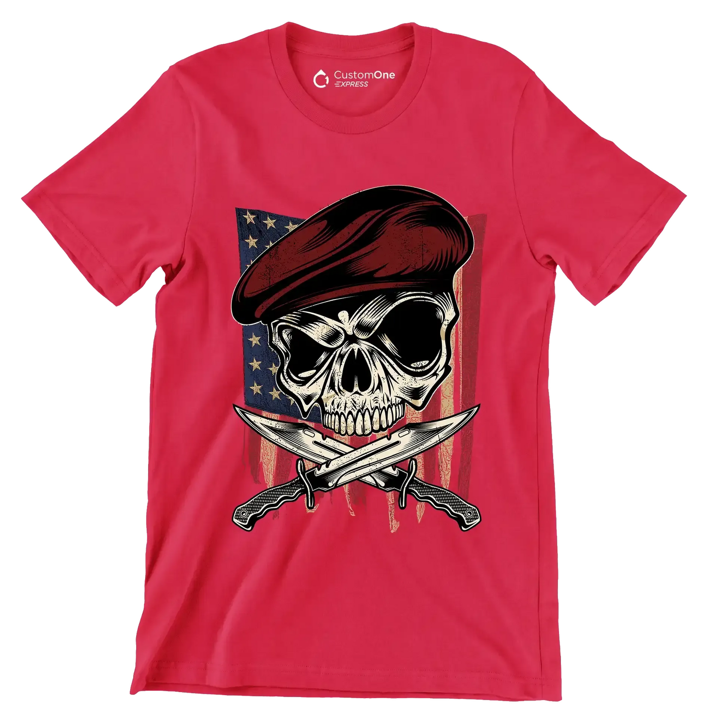 UNITED STATES VETERAN SKULL ILLUSTRATION - Veterans Themed T-Shirt-Red-S-Custom One Express