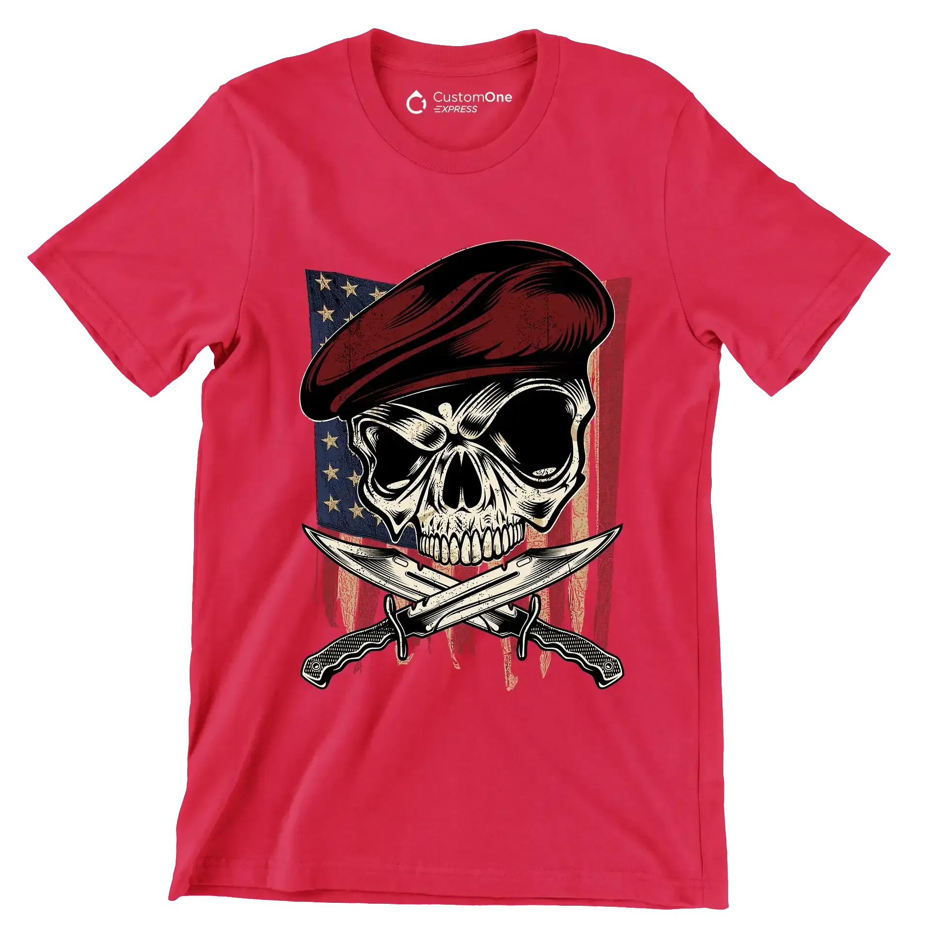 UNITED STATES VETERAN SKULL ILLUSTRATION - Veterans Themed T-Shirt-Red-S-Custom One Express