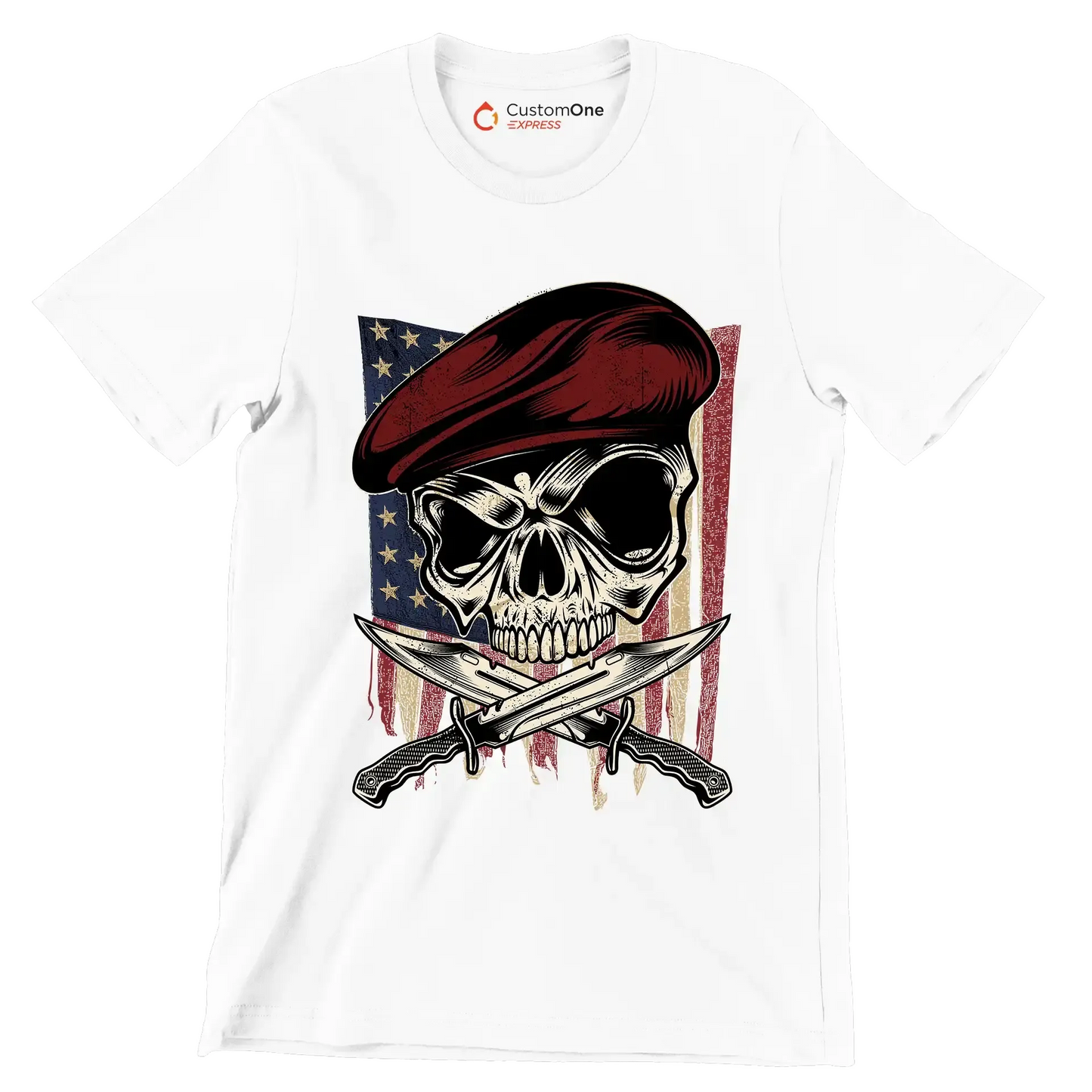 UNITED STATES VETERAN SKULL ILLUSTRATION - Veterans Themed T-Shirt-White-S-Custom One Express