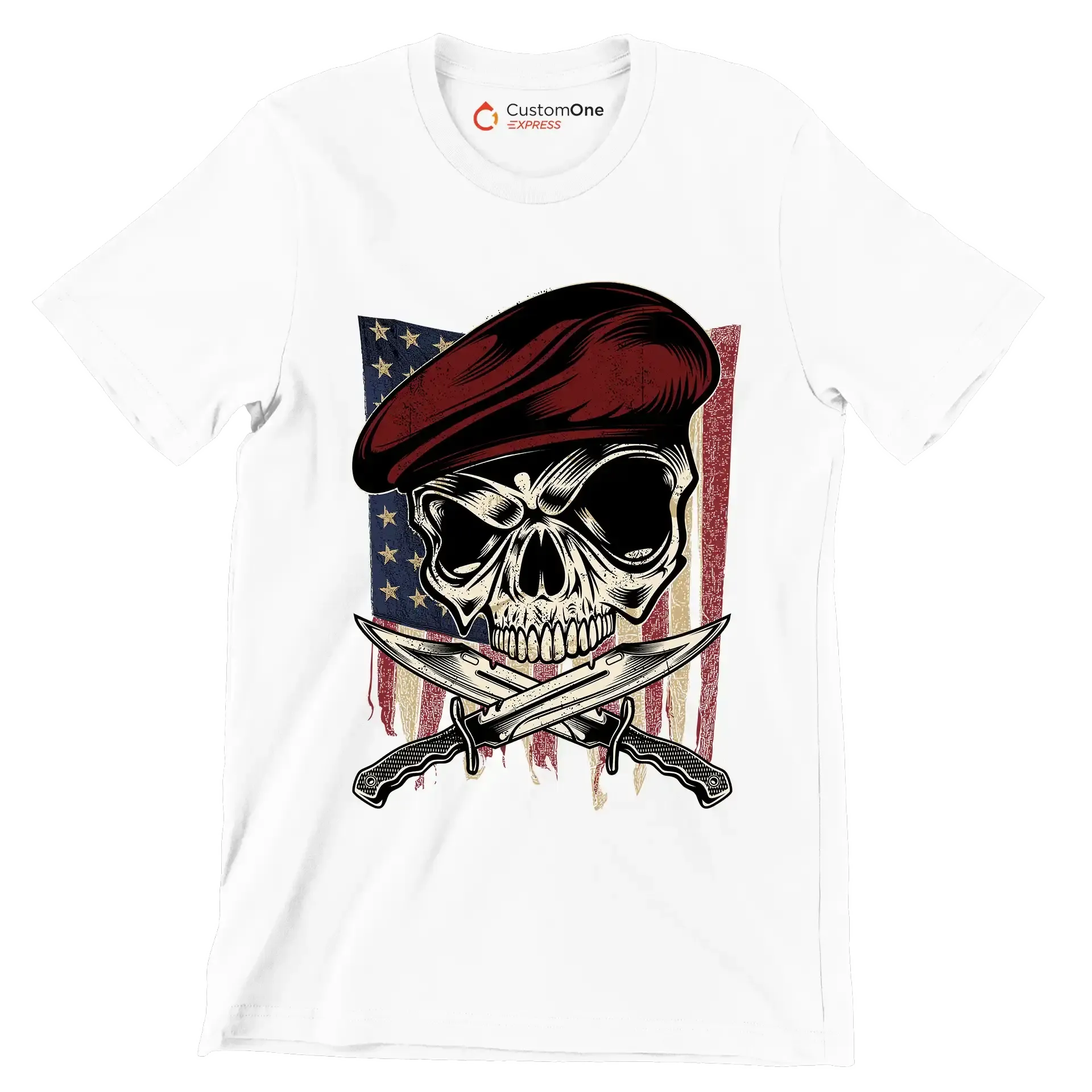 UNITED STATES VETERAN SKULL ILLUSTRATION - Veterans Themed T-Shirt-White-S-Custom One Express