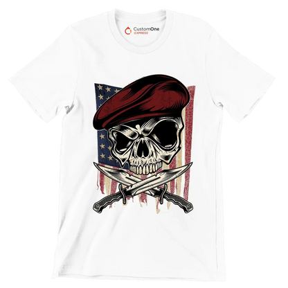 UNITED STATES VETERAN SKULL ILLUSTRATION - Veterans Themed T-Shirt-White-S-Custom One Express