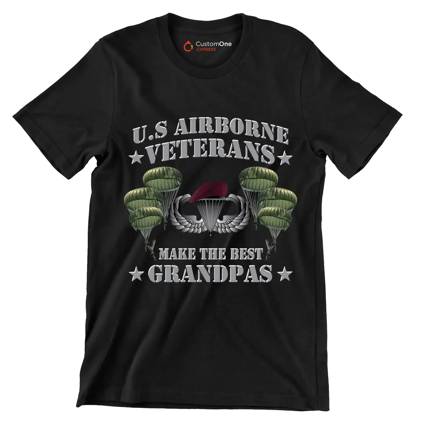 U.S. Airborne Veterans Make The Best Grandpas - Veterans Themed T-Shirt-Black-S-Custom One Express