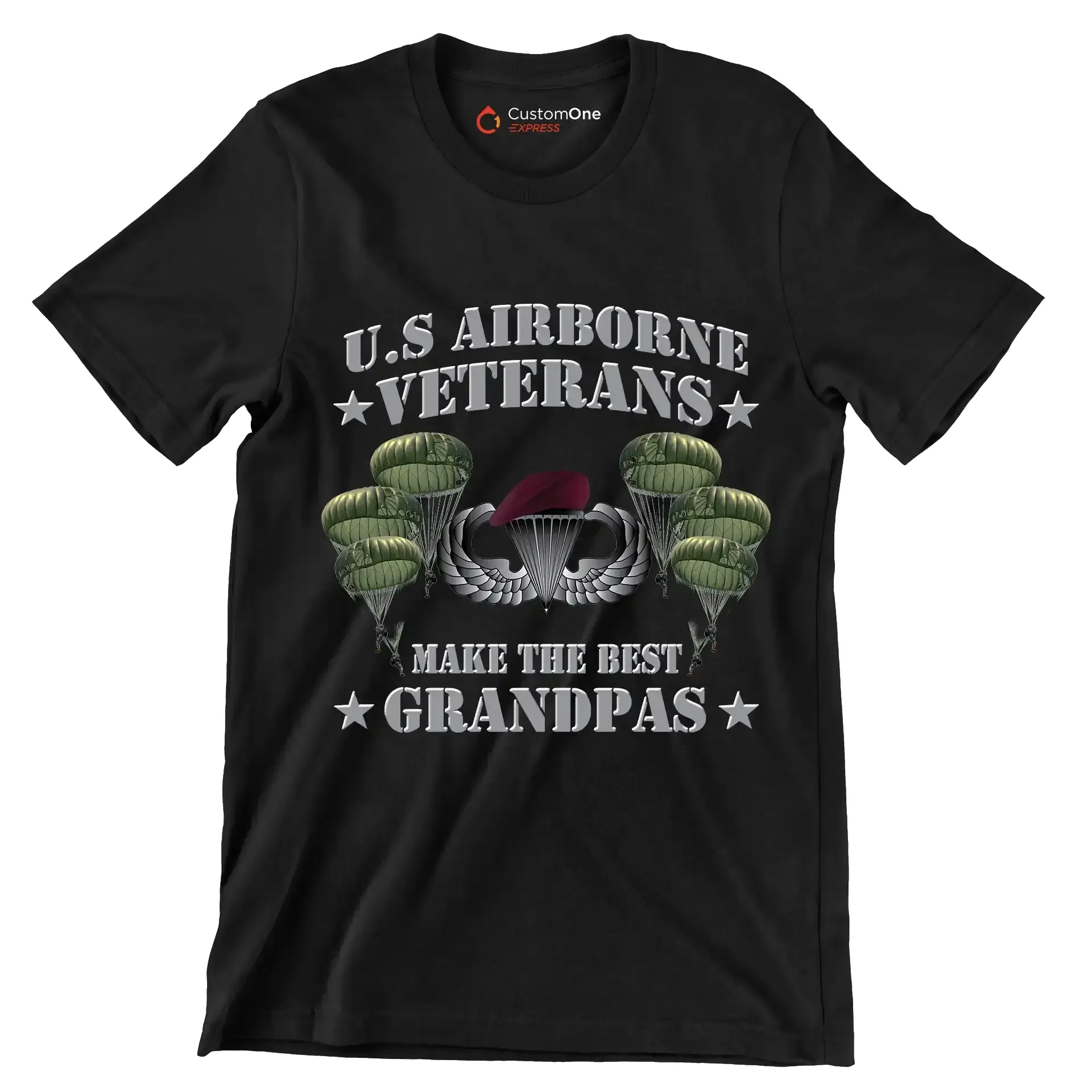 U.S. Airborne Veterans Make The Best Grandpas - Veterans Themed T-Shirt-Black-S-Custom One Express