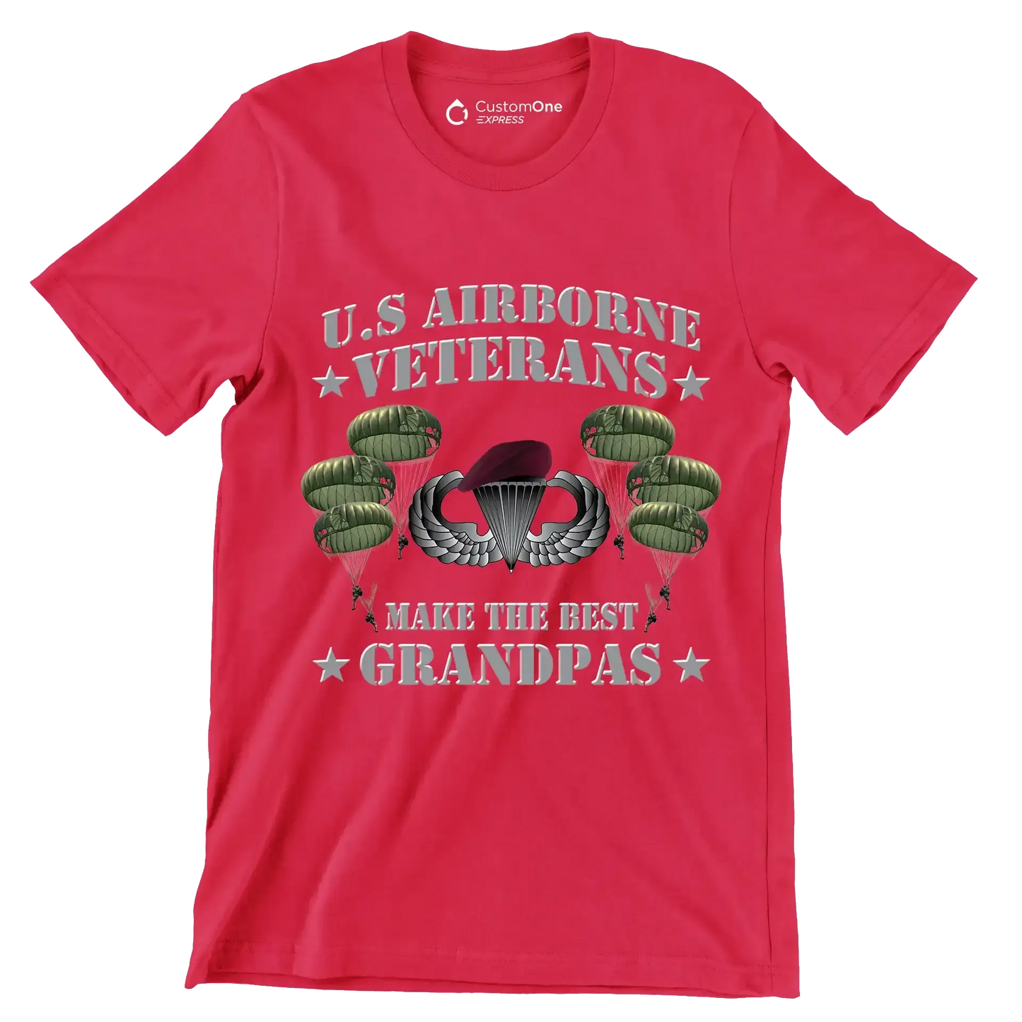 U.S. Airborne Veterans Make The Best Grandpas - Veterans Themed T-Shirt-Red-S-Custom One Express