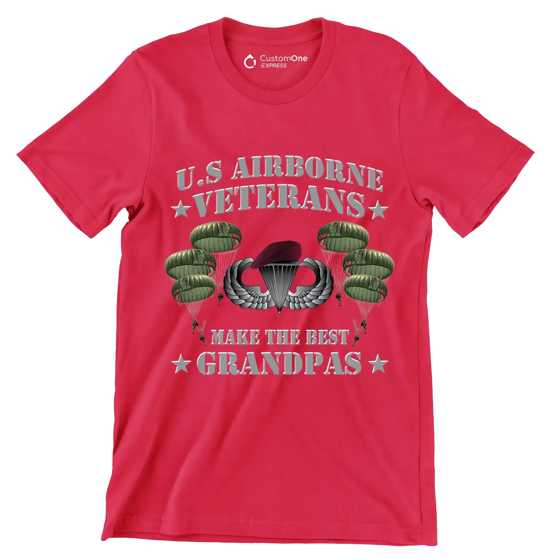 U.S. Airborne Veterans Make The Best Grandpas - Veterans Themed T-Shirt-Red-S-Custom One Express