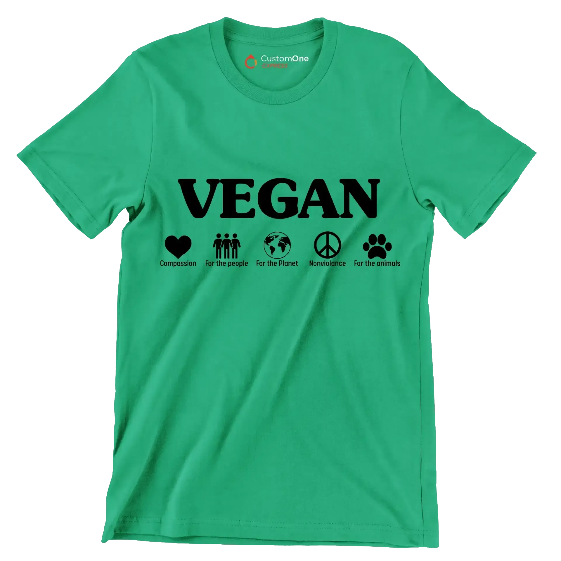 Vegan Compassion For the people For the planet Nonviolence For the animals - Vegan Themed T-Shirt-Green-S-Custom One Express