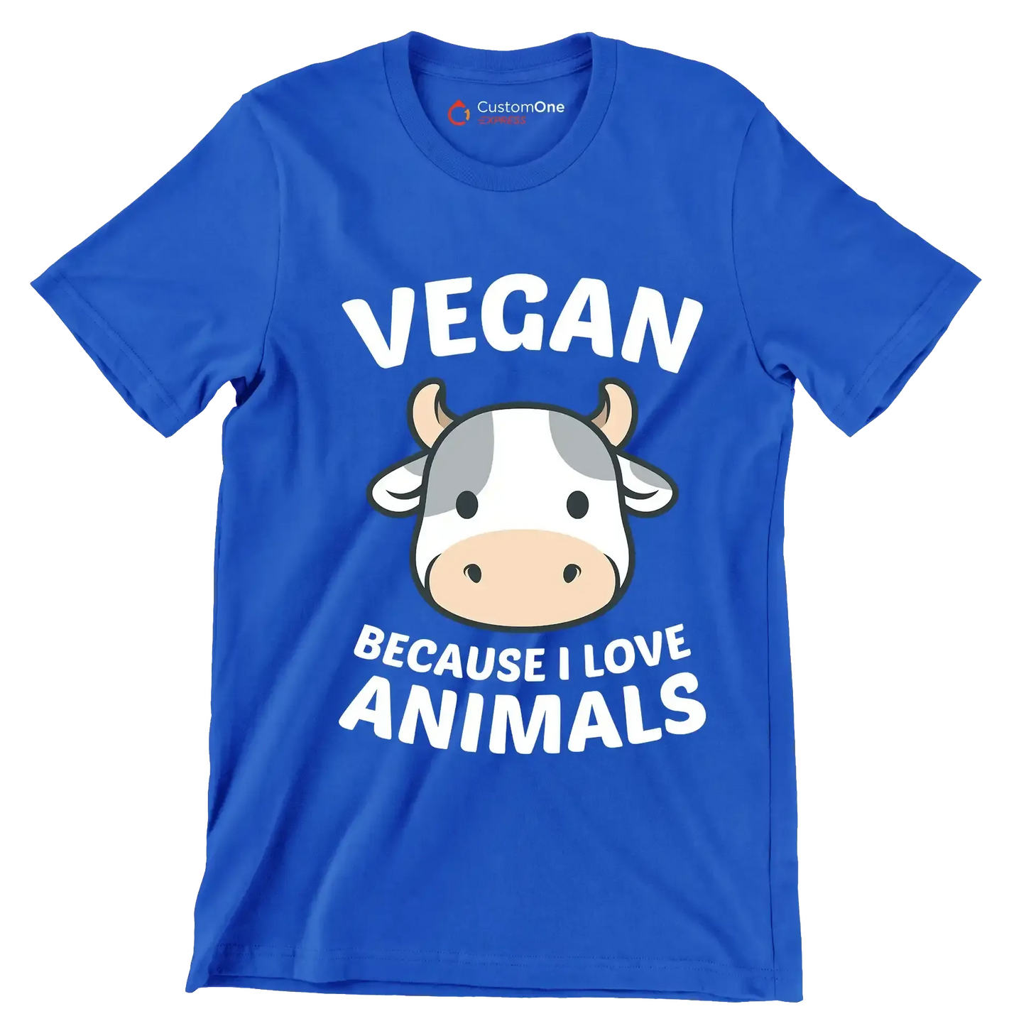 Vegan because I love animals - Vegan Themed T-Shirt-Blue-S-Custom One Express