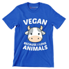 Vegan because I love animals - Vegan Themed T-Shirt-Blue-S-Custom One Express