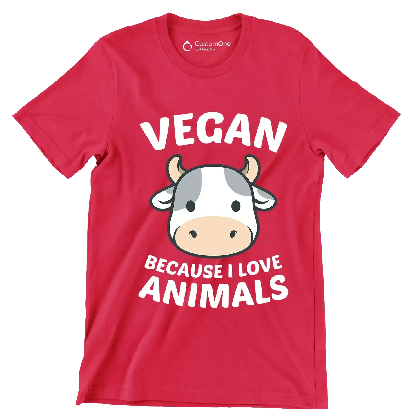 Vegan because I love animals - Vegan Themed T-Shirt-Red-S-Custom One Express