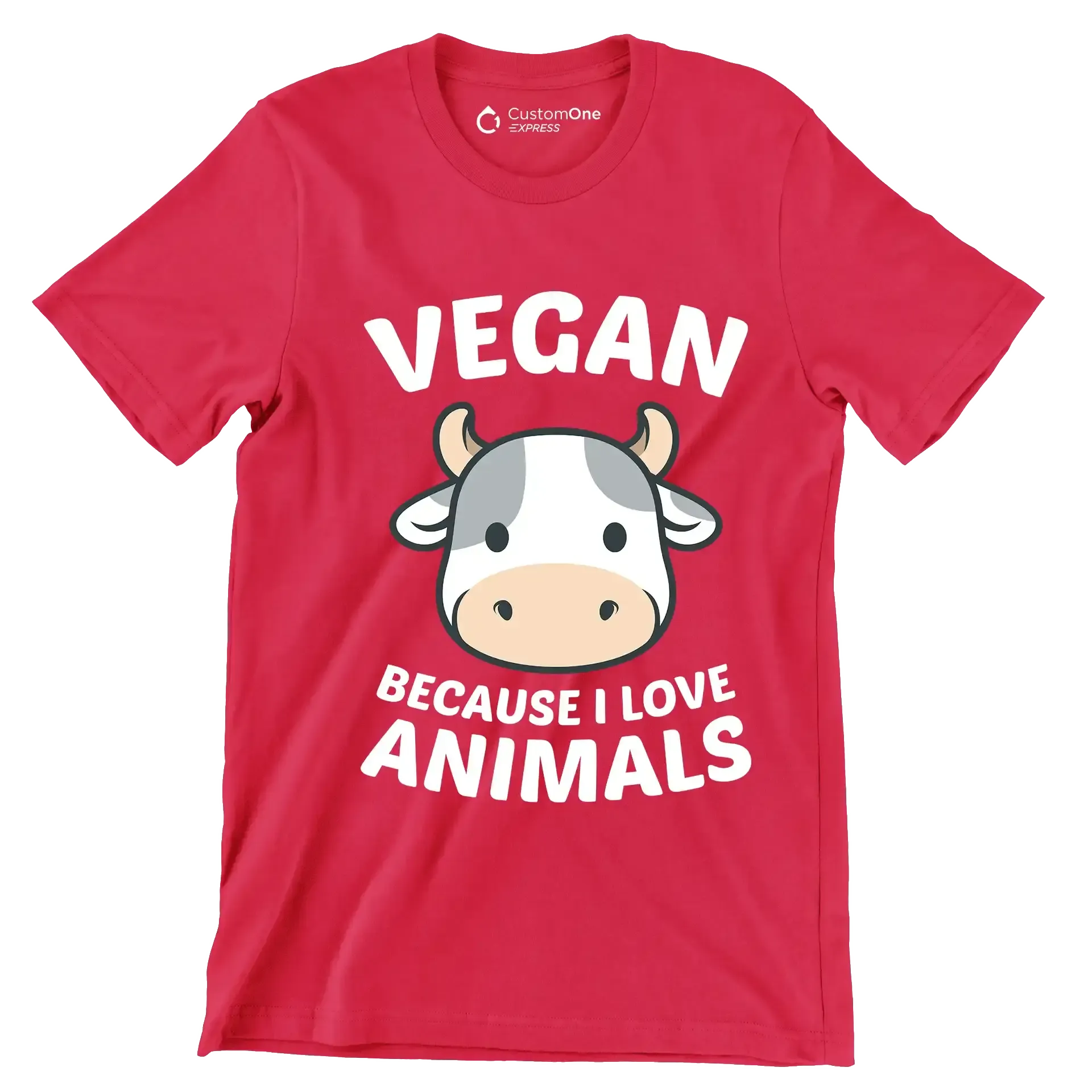 Vegan because I love animals - Vegan Themed T-Shirt-Red-S-Custom One Express