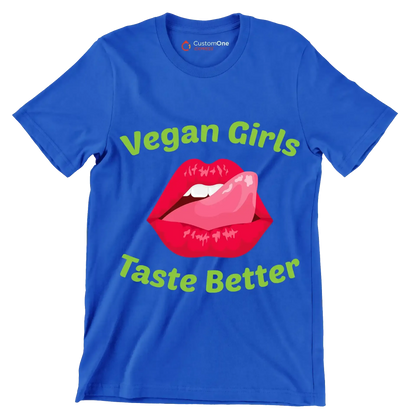 Vegan girls taste better - Vegan Themed T-Shirt-Blue-S-Custom One Express