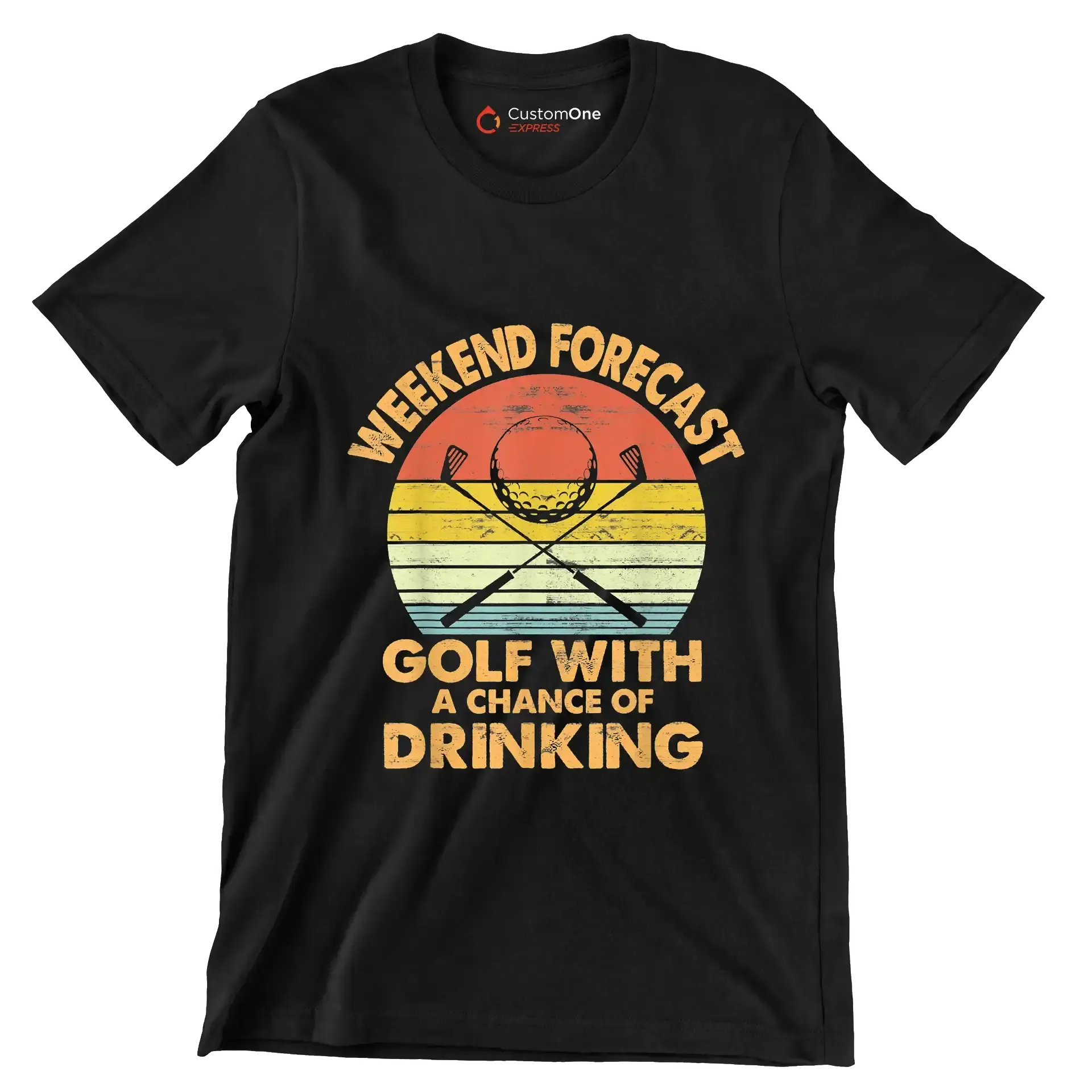 WEEKEND FORECAST GOLF WITH A CHANCE OF DRINKING - Golf Themed T-Shirt-Black-S-Custom One Express