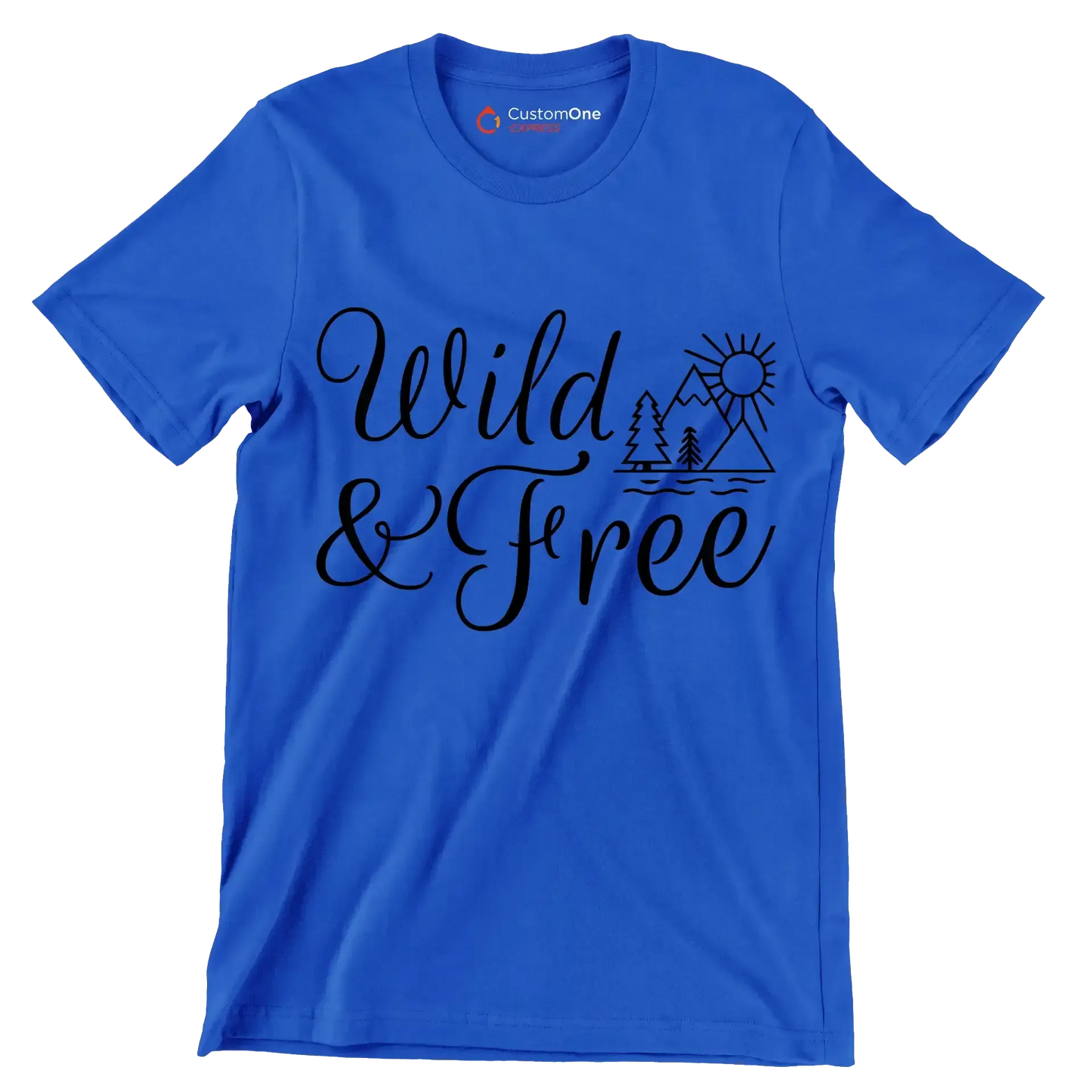 WILD & FREE - Hiking Themed T-Shirt-Blue-S-Custom One Express