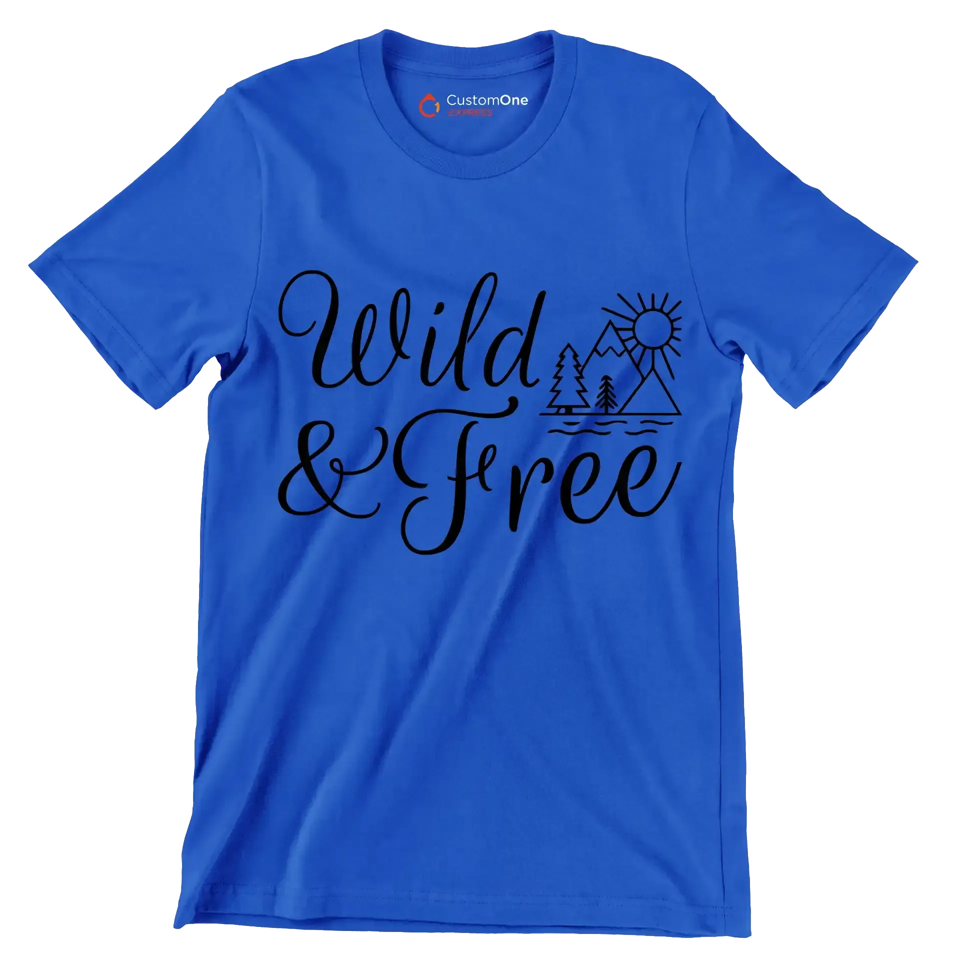 WILD & FREE - Hiking Themed T-Shirt-Blue-S-Custom One Express