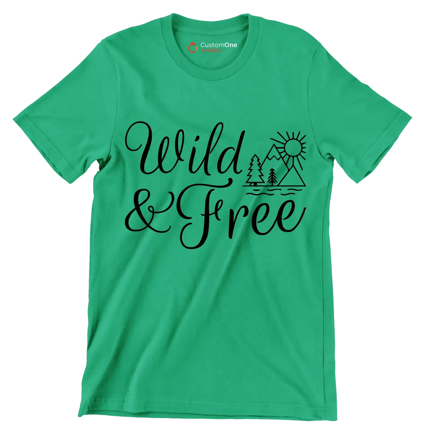 WILD & FREE - Hiking Themed T-Shirt-Green-S-Custom One Express