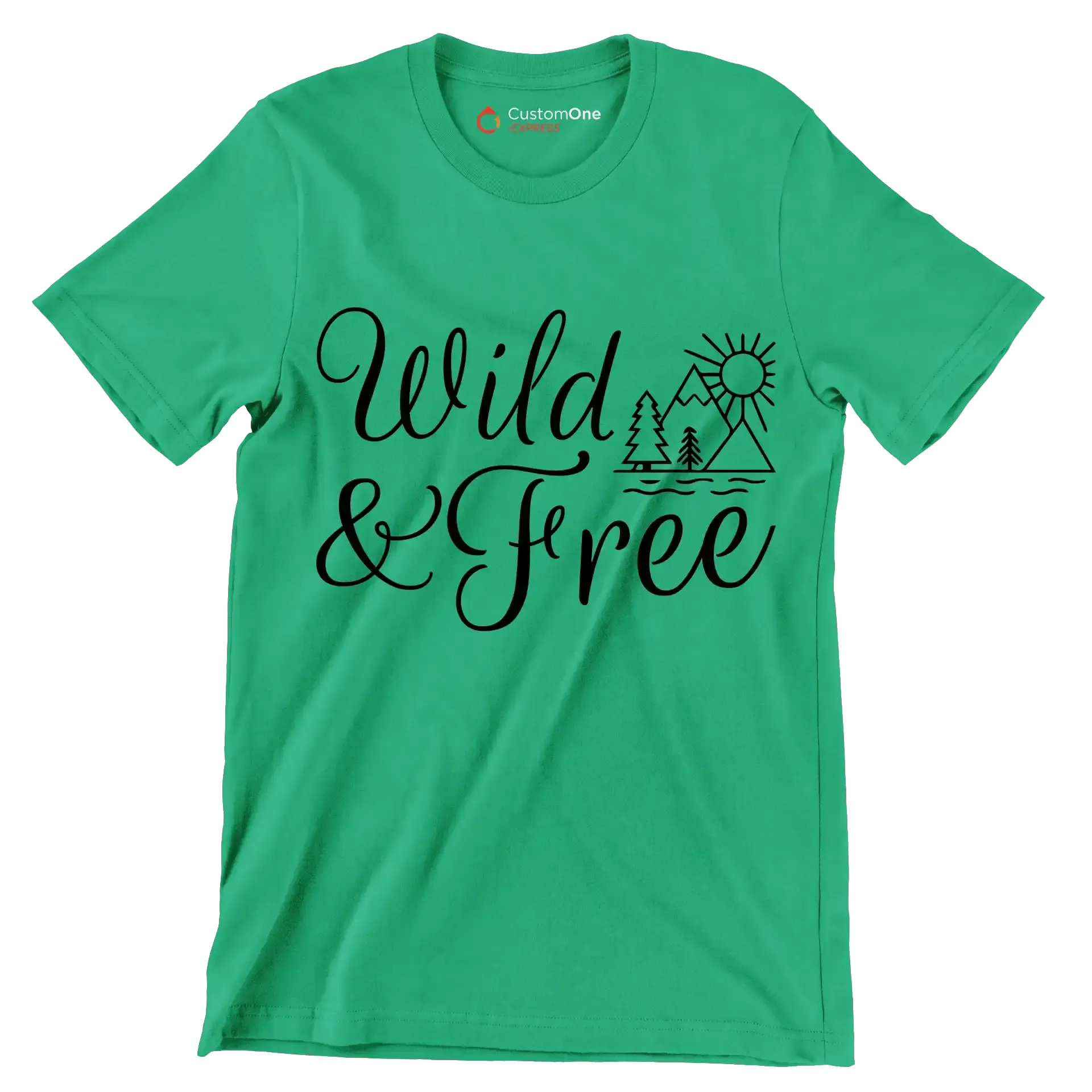 WILD & FREE - Hiking Themed T-Shirt-Green-S-Custom One Express