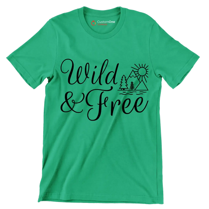 WILD & FREE - Hiking Themed T-Shirt-Green-S-Custom One Express