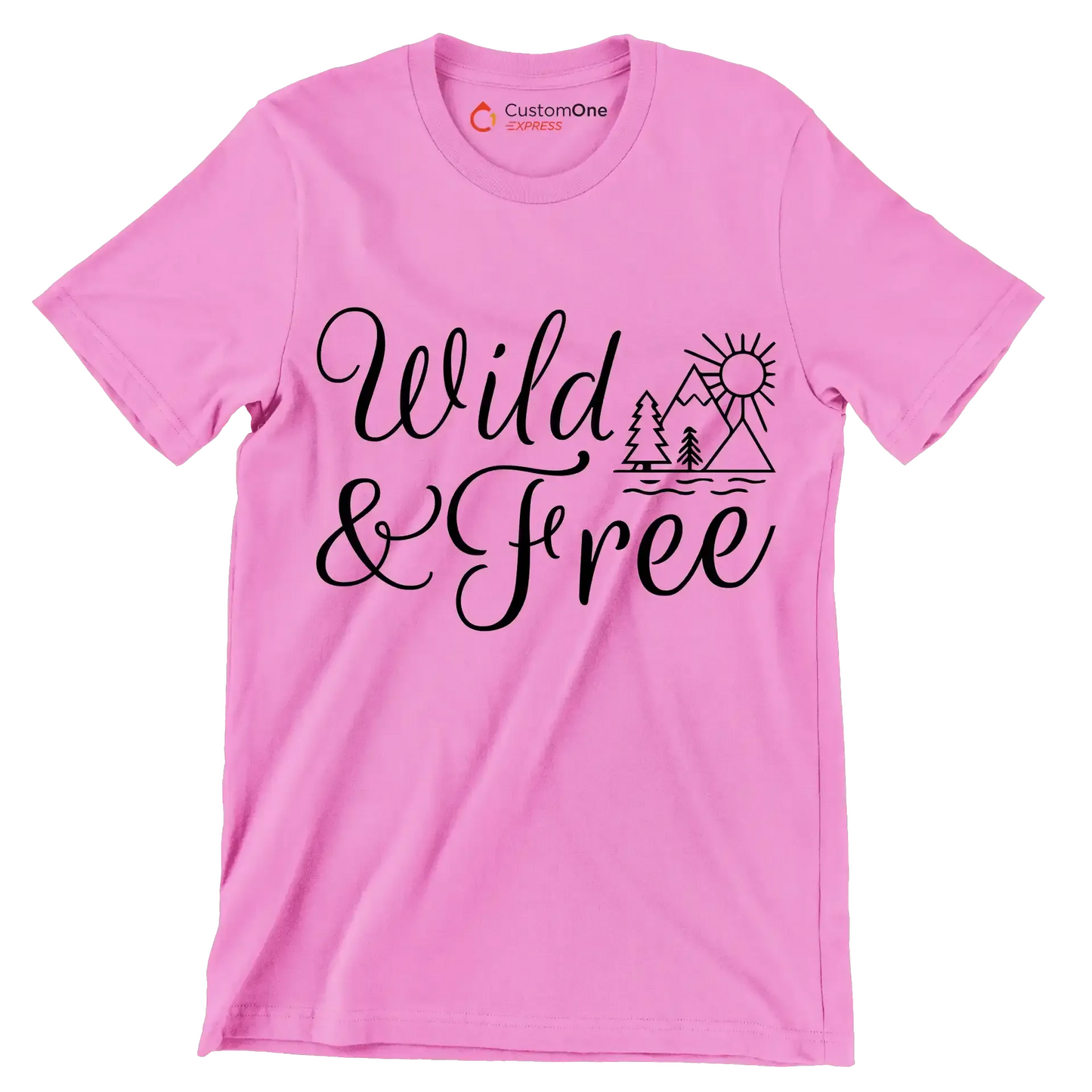 WILD & FREE - Hiking Themed T-Shirt-Pink-S-Custom One Express