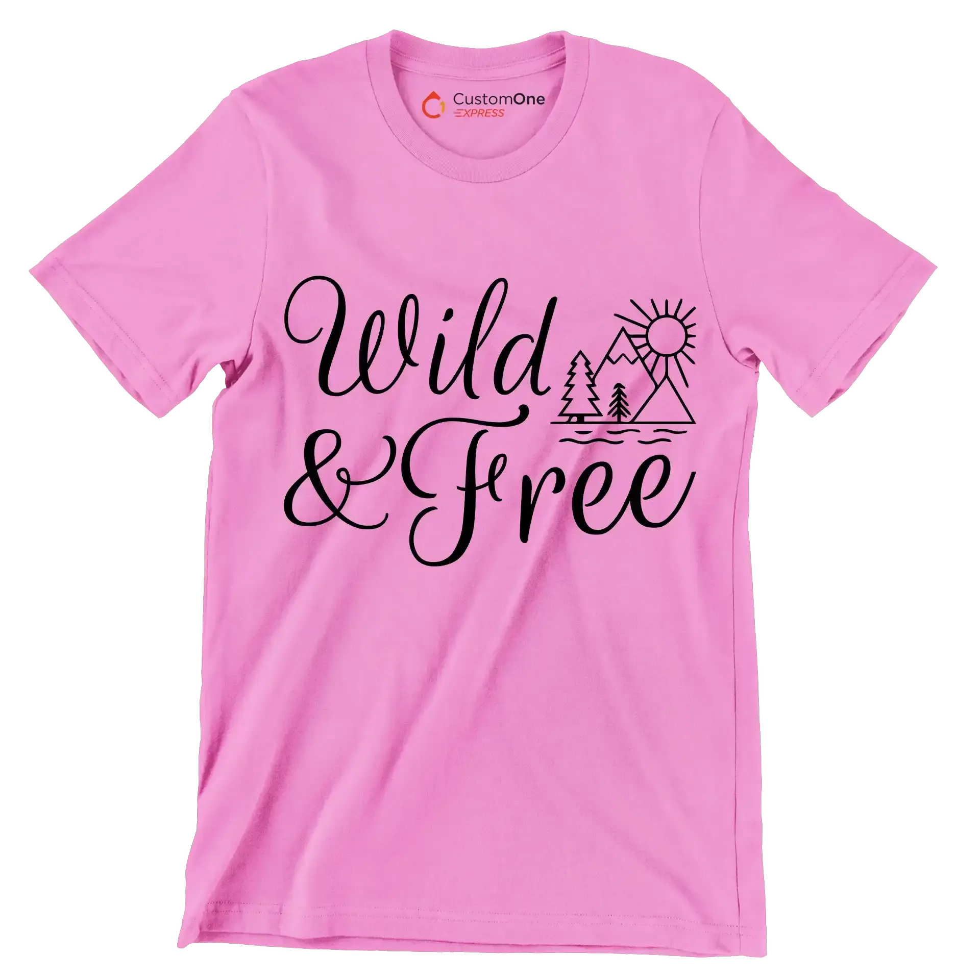 WILD & FREE - Hiking Themed T-Shirt-Pink-S-Custom One Express