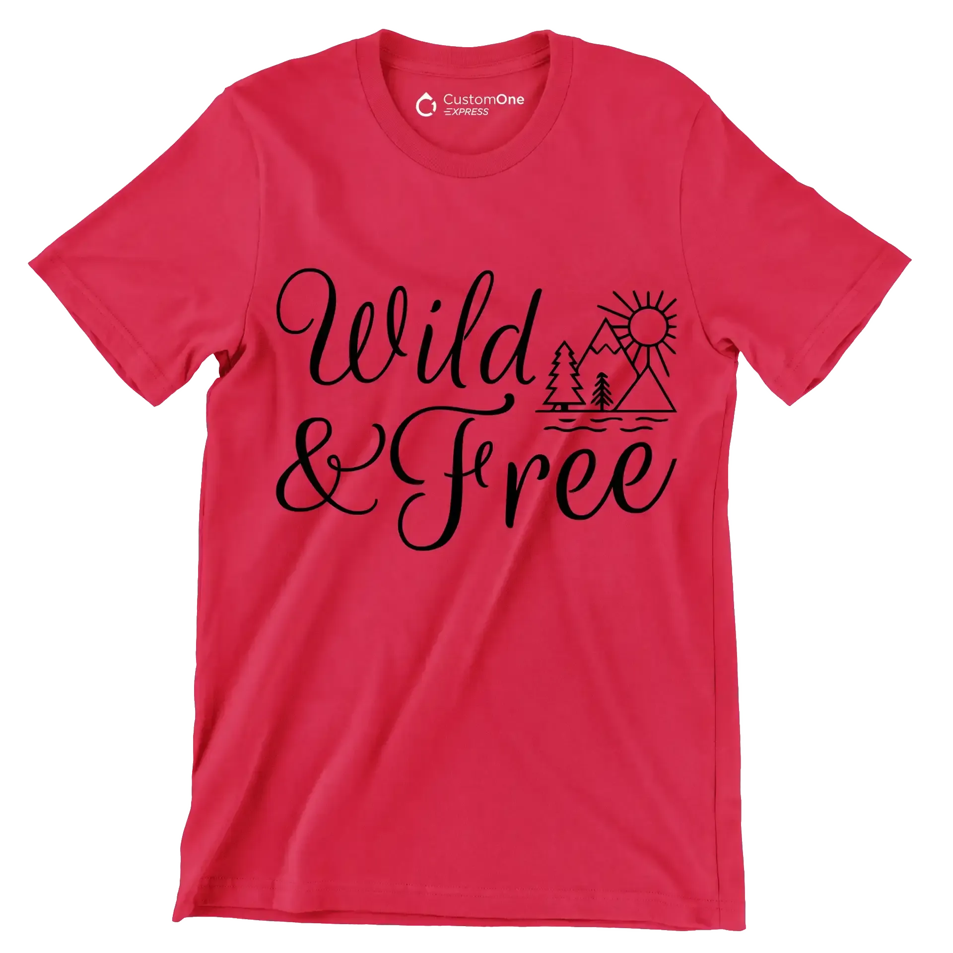 WILD & FREE - Hiking Themed T-Shirt-Red-S-Custom One Express