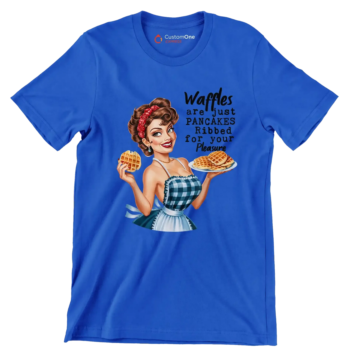 Waffles are just pancakes ribbed for your pleasure - Retro Themed T-Shirt-Blue-S-Custom One Express