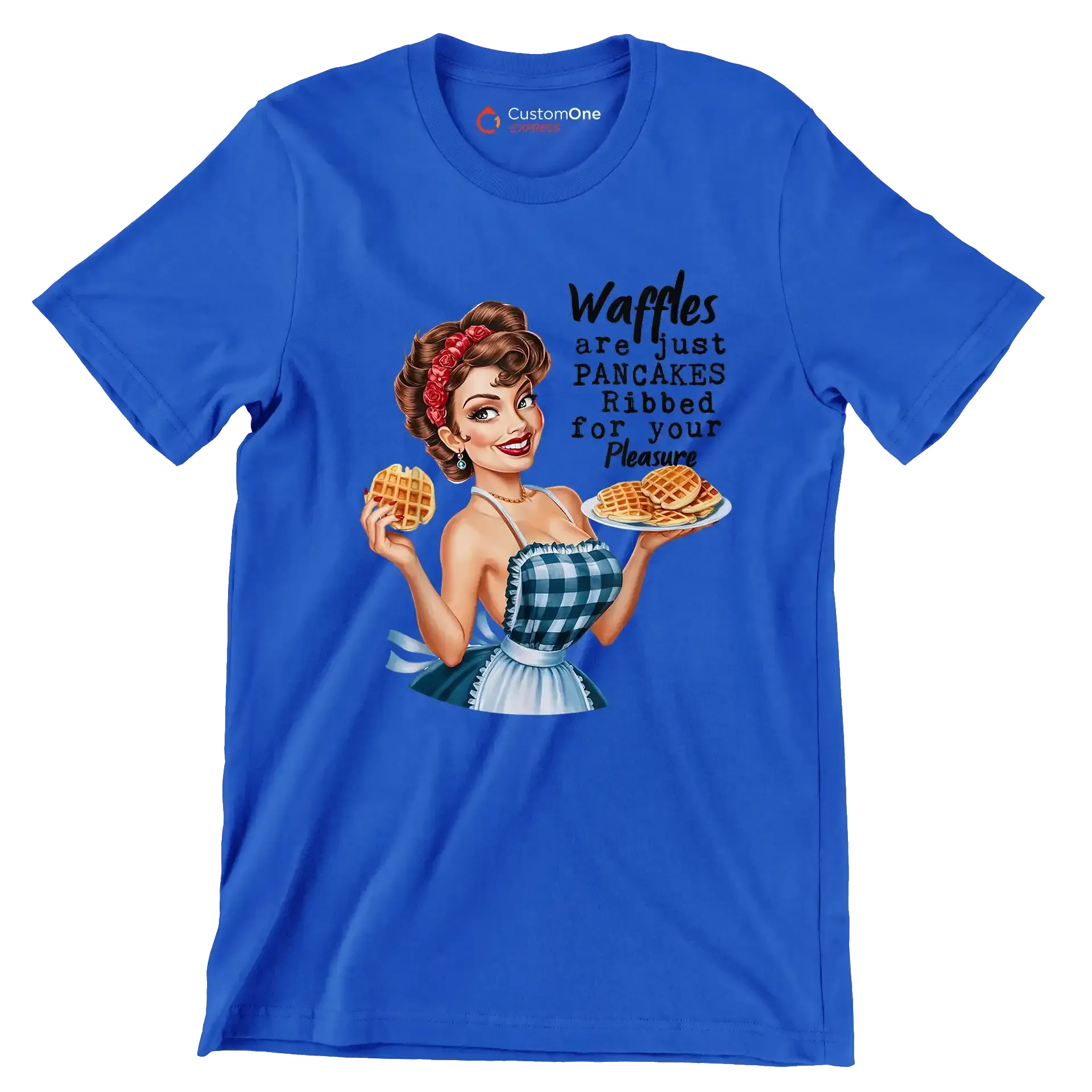 Waffles are just pancakes ribbed for your pleasure - Retro Themed T-Shirt-Blue-S-Custom One Express
