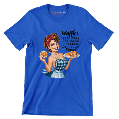 Waffles are just pancakes ribbed for your pleasure - Retro Themed T-Shirt-Blue-S-Custom One Express