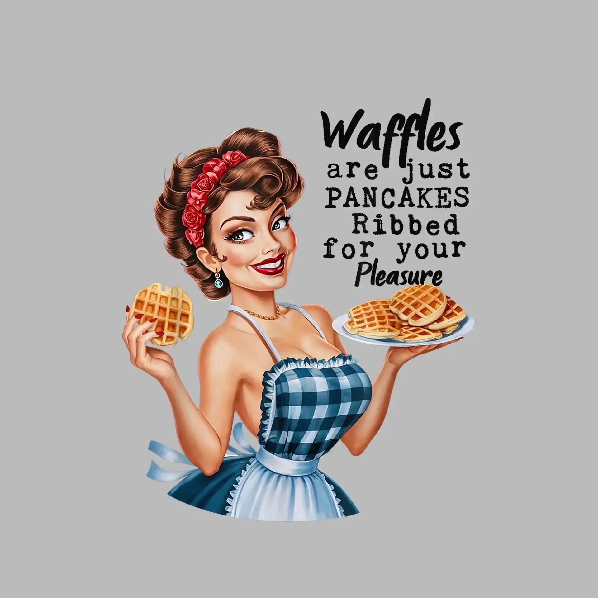 Waffles are just pancakes ribbed for your pleasure - Retro Themed T-Shirt-Blue-S-Custom One Express