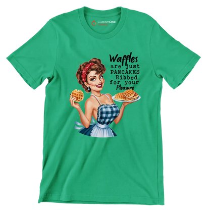 Waffles are just pancakes ribbed for your pleasure - Retro Themed T-Shirt-Green-S-Custom One Express
