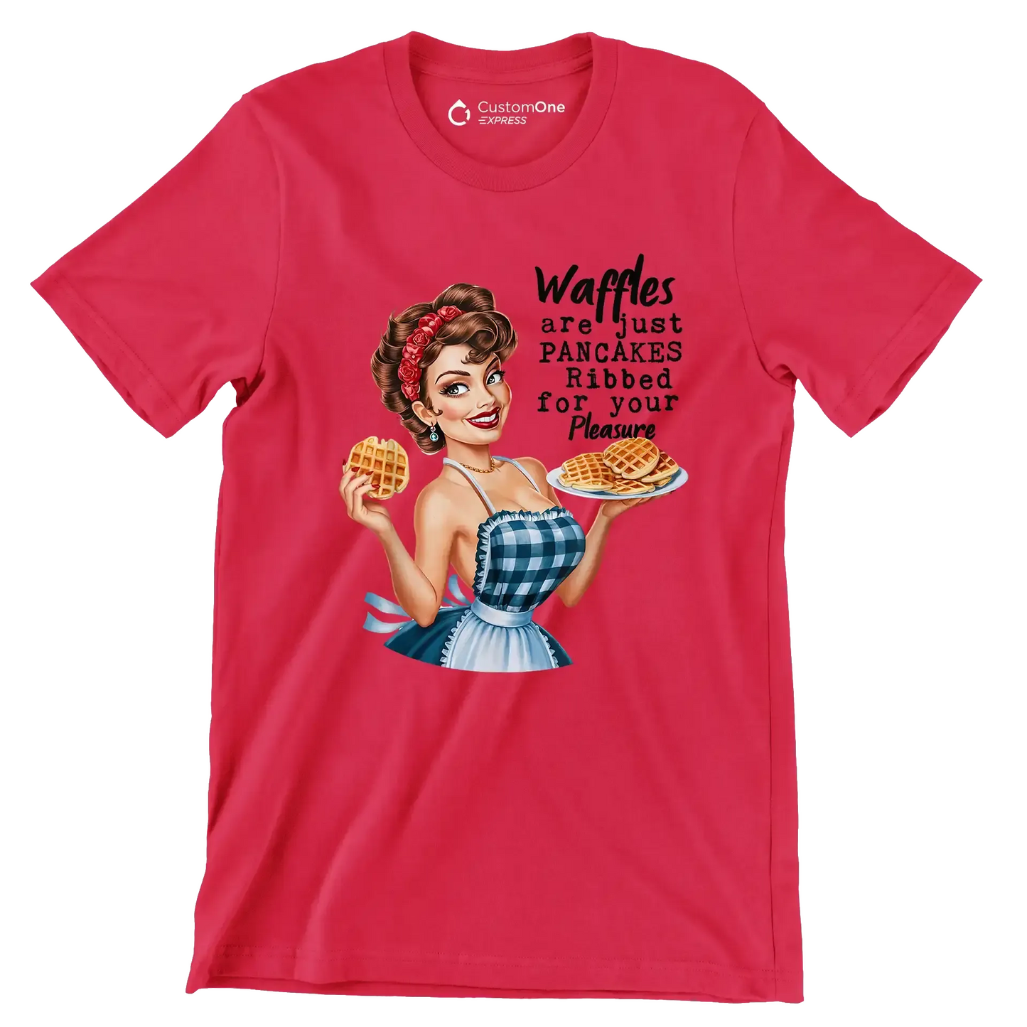 Waffles are just pancakes ribbed for your pleasure - Retro Themed T-Shirt-Red-S-Custom One Express