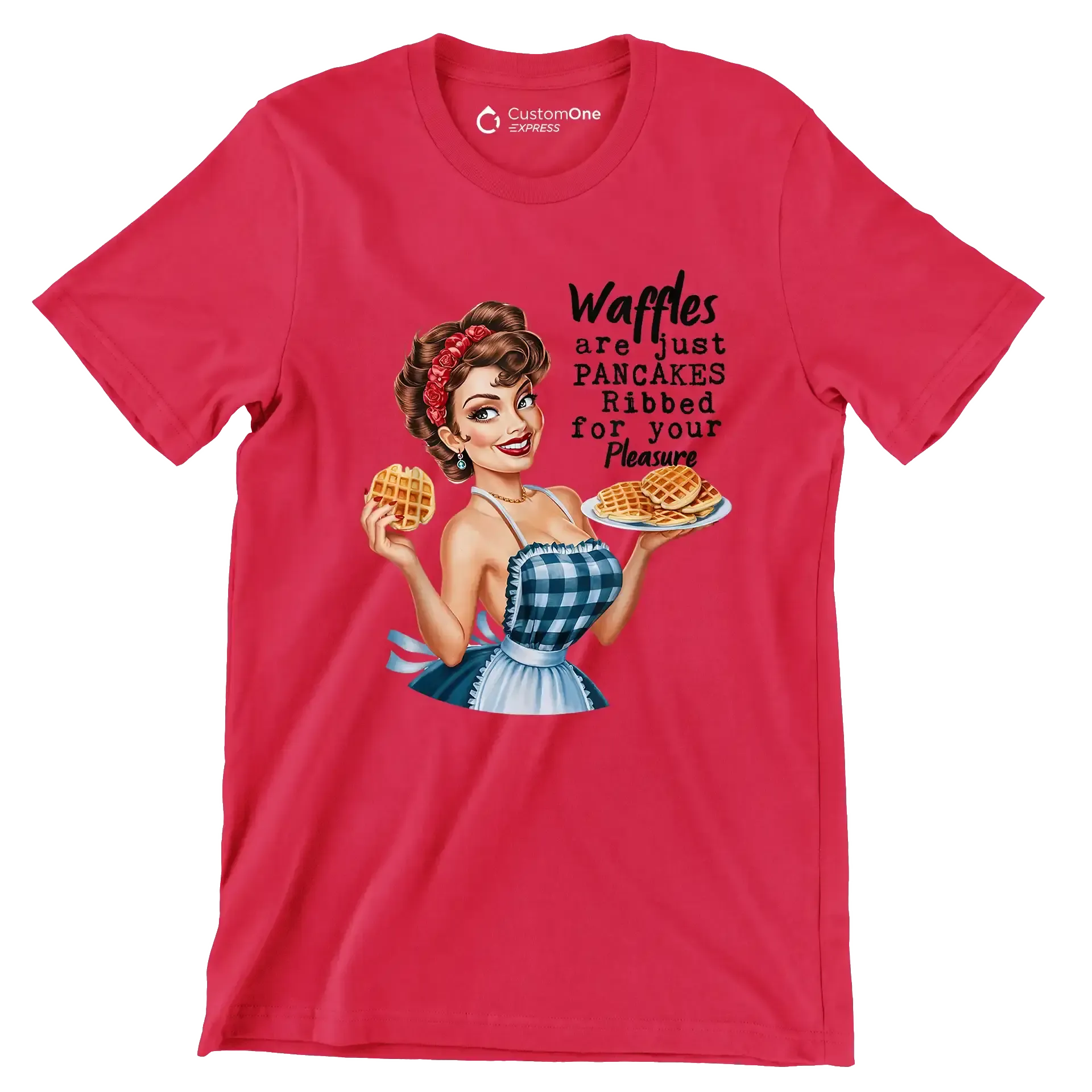 Waffles are just pancakes ribbed for your pleasure - Retro Themed T-Shirt-Red-S-Custom One Express