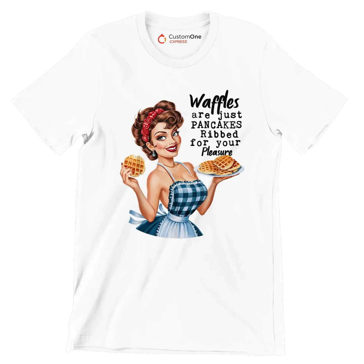 Waffles are just pancakes ribbed for your pleasure - Retro Themed T-Shirt-White-S-Custom One Express