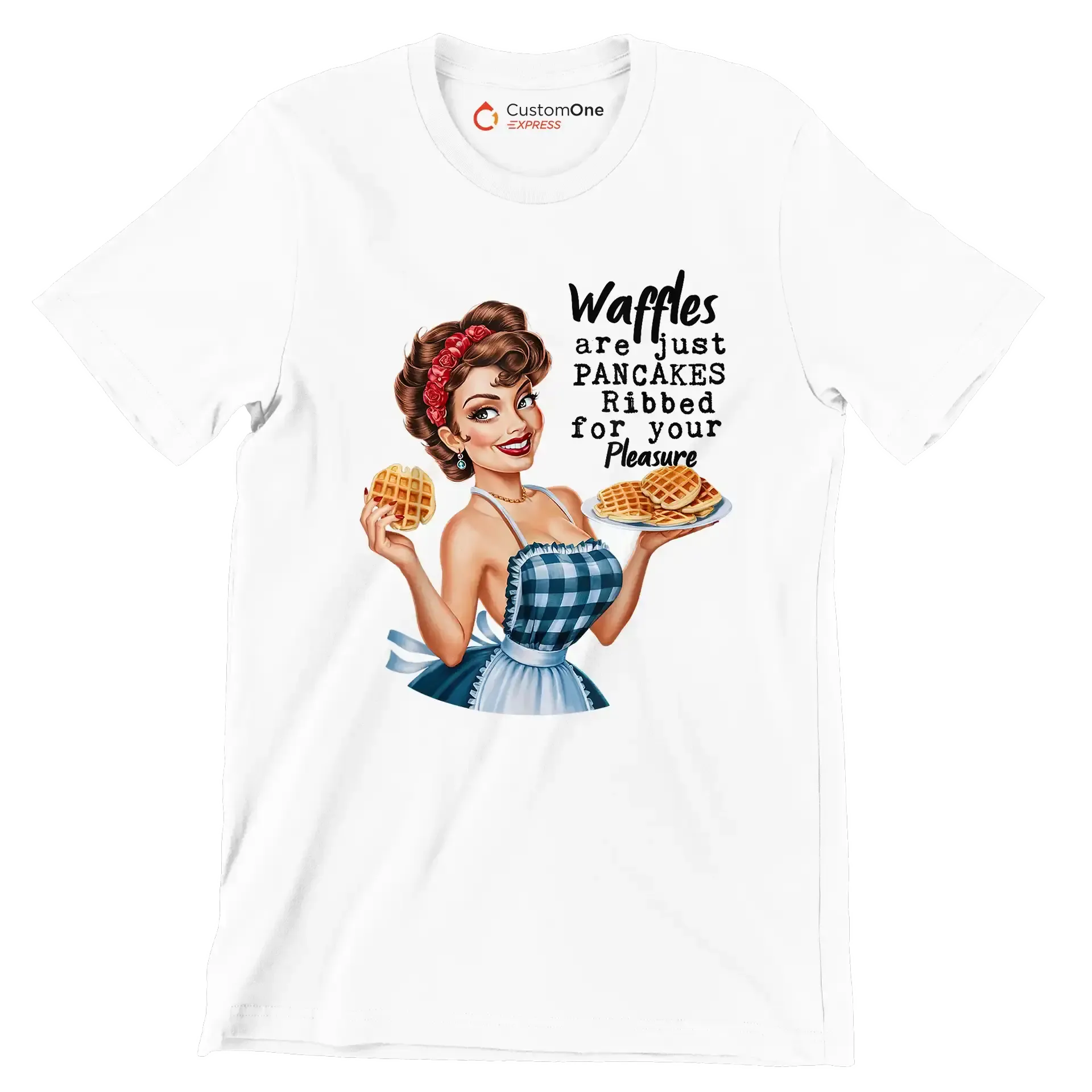 Waffles are just pancakes ribbed for your pleasure - Retro Themed T-Shirt-White-S-Custom One Express