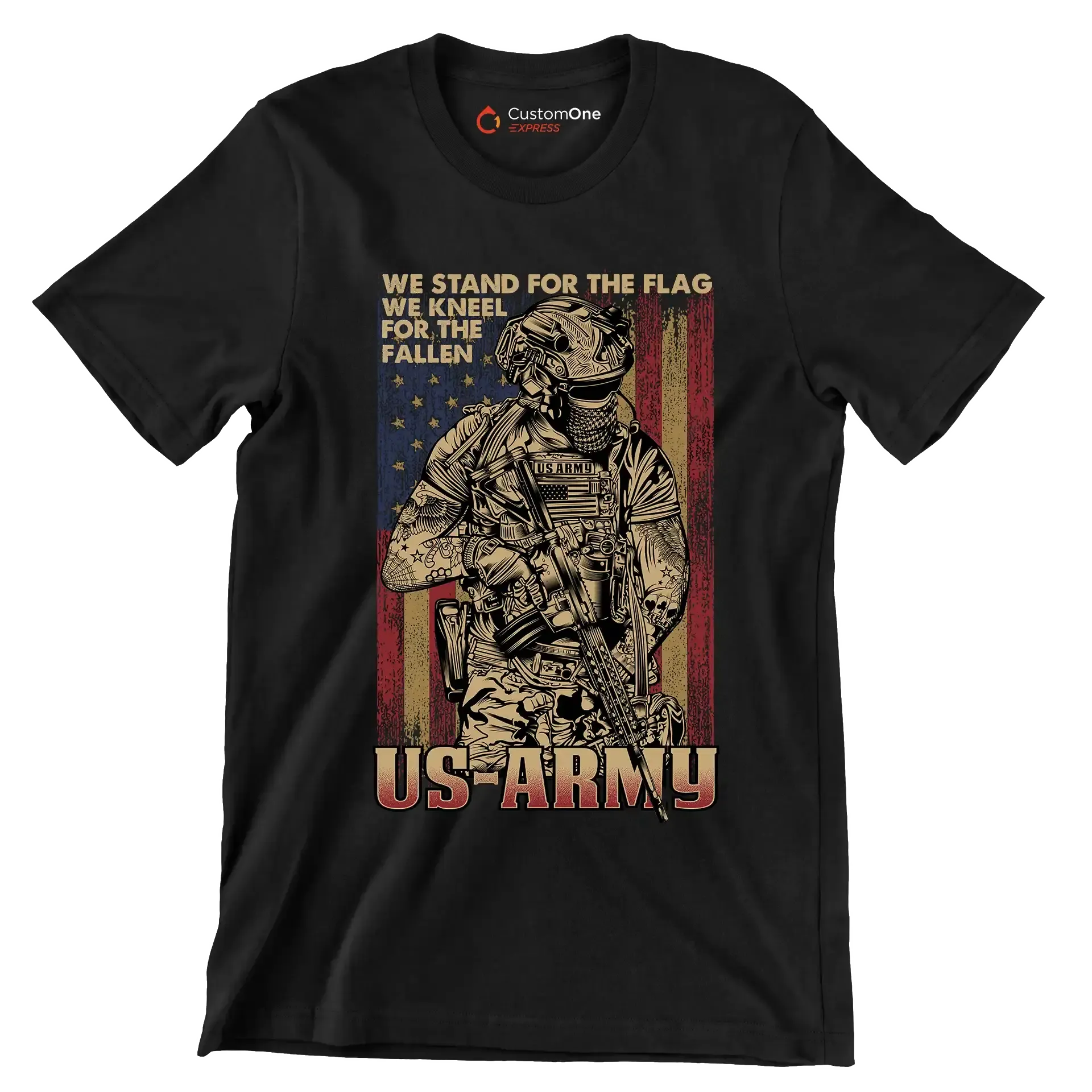 We stand for the flag us army US ARMY - Veterans Themed T-Shirt-Black-Custom One Express