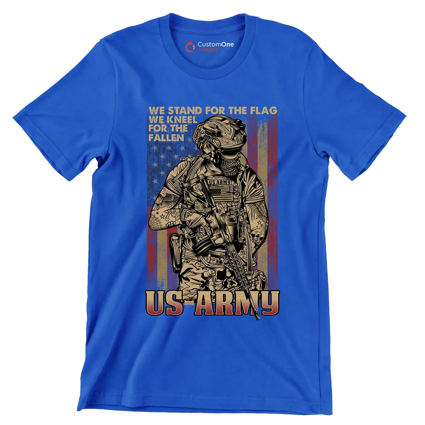 We stand for the flag us army US ARMY - Veterans Themed T-Shirt-Blue-Custom One Express