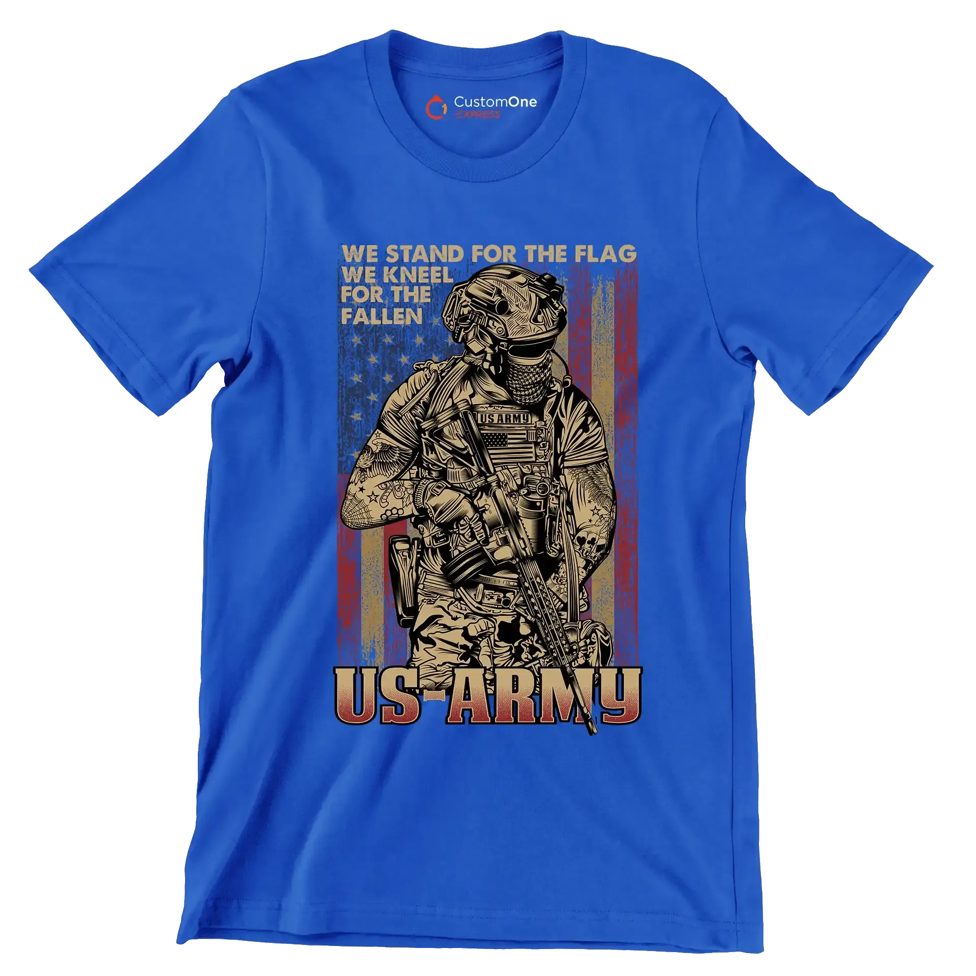 We stand for the flag us army US ARMY - Veterans Themed T-Shirt-Blue-Custom One Express