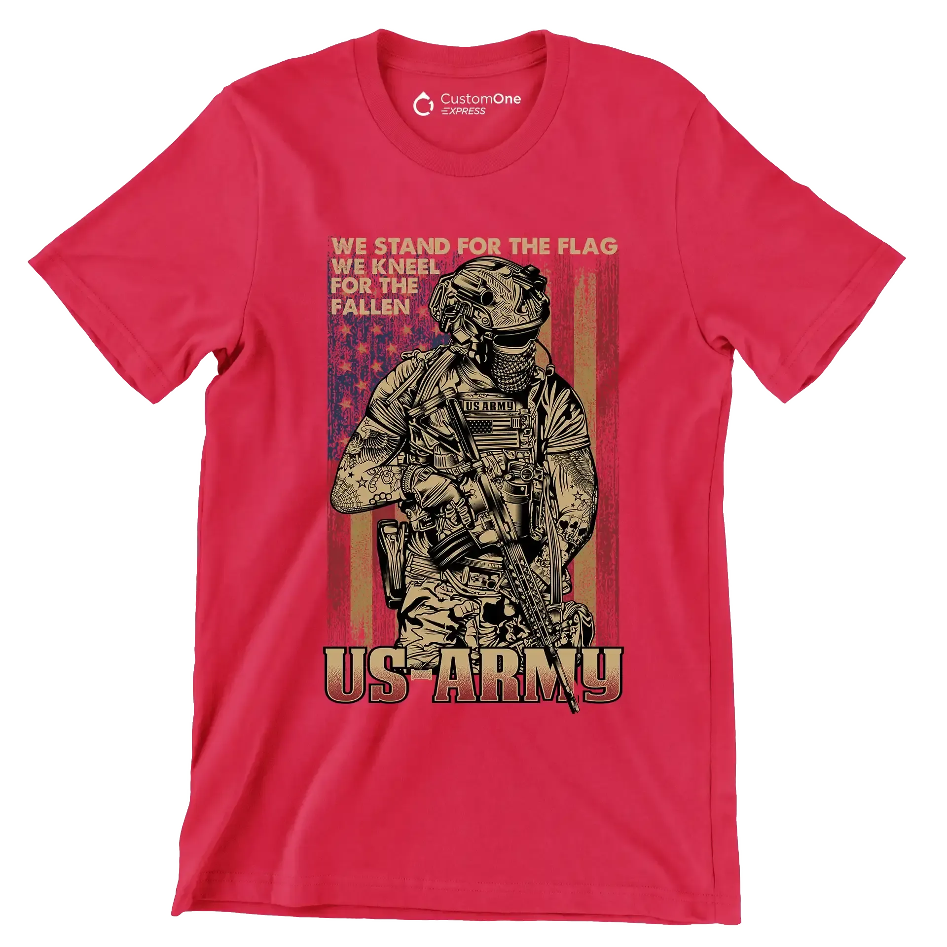 We stand for the flag us army US ARMY - Veterans Themed T-Shirt-Red-Custom One Express