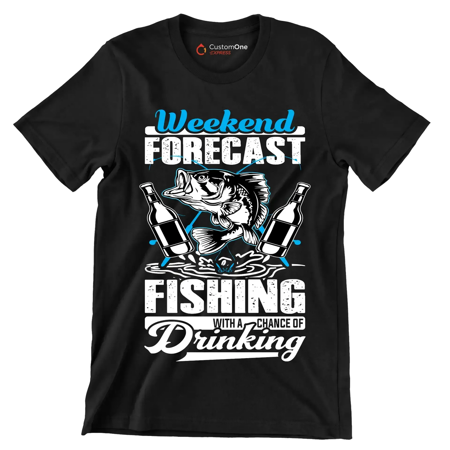 Weekend forecast fishing with a chance of drinking - Fishing Themed T-Shirt-Black-S-Custom One Express