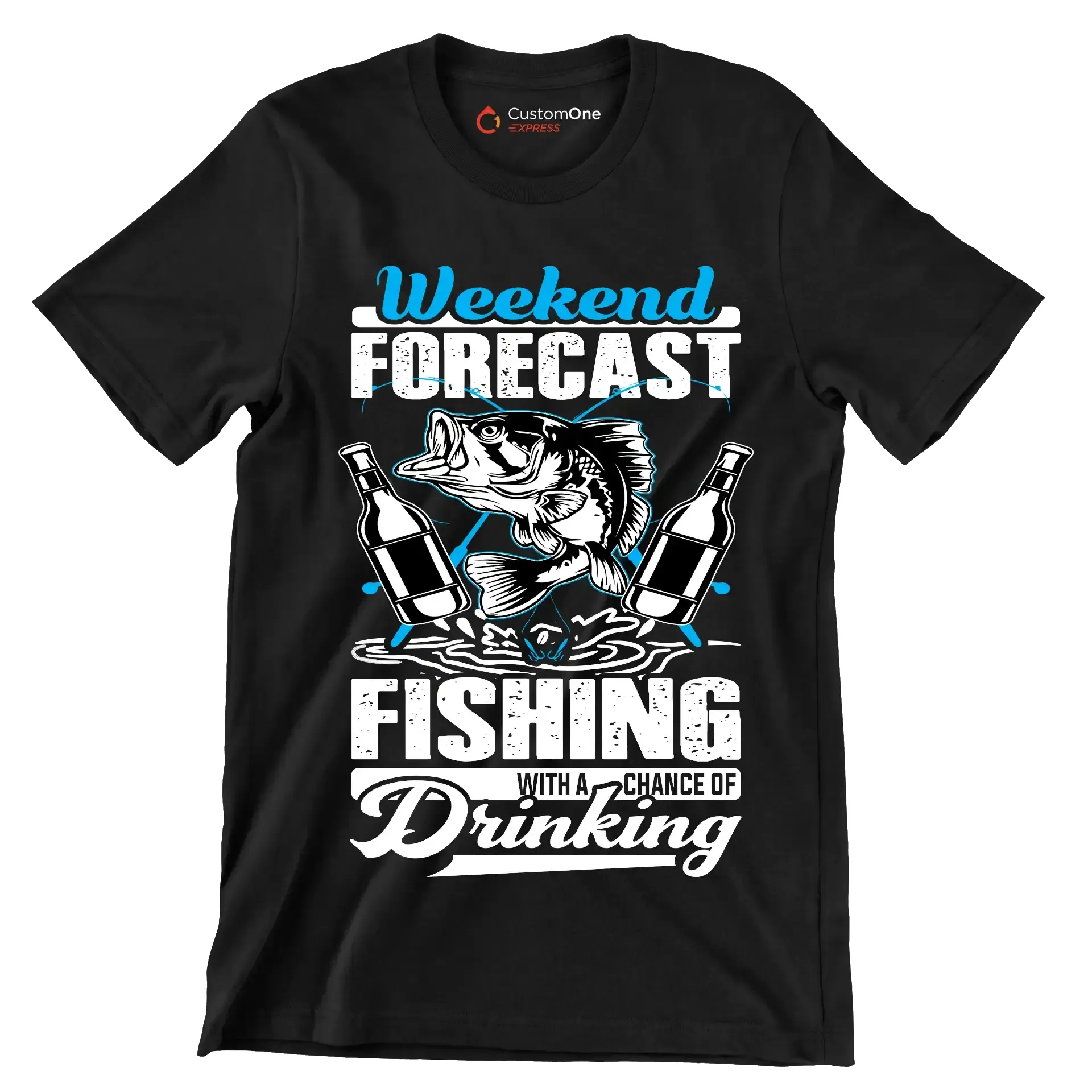 Weekend forecast fishing with a chance of drinking - Fishing Themed T-Shirt-Black-S-Custom One Express