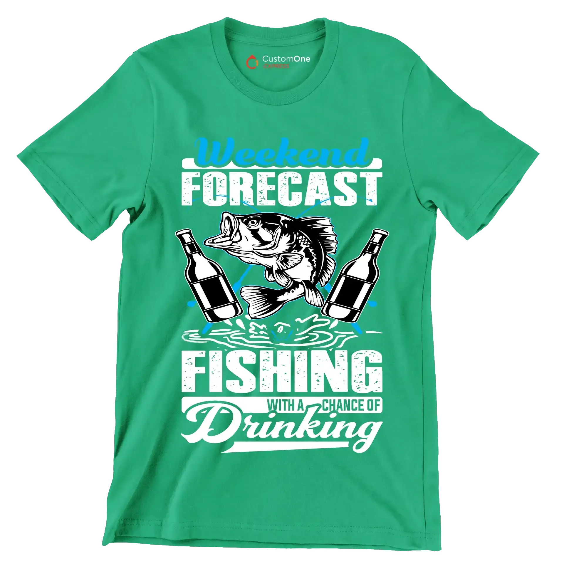 Weekend forecast fishing with a chance of drinking - Fishing Themed T-Shirt-Green-S-Custom One Express