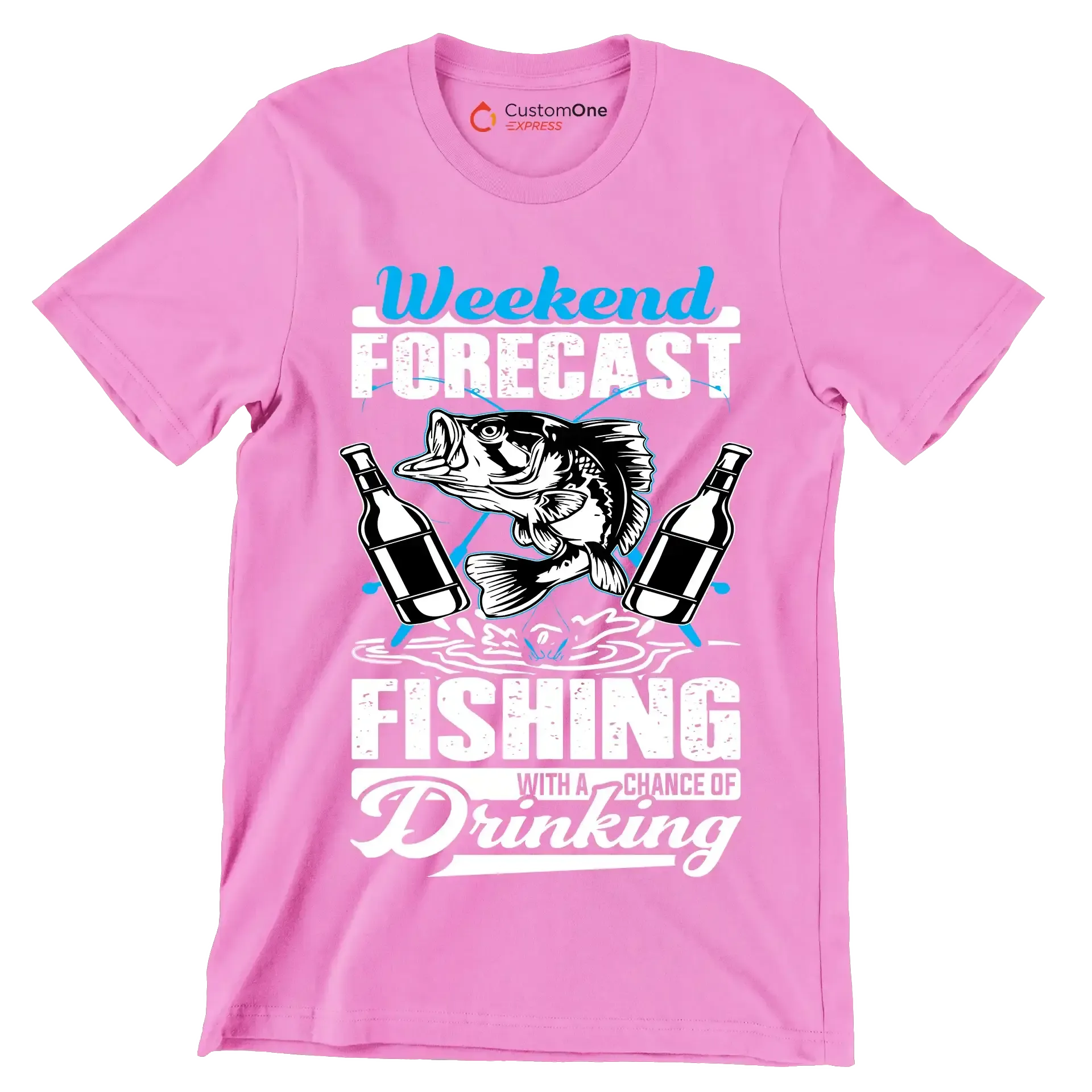 Weekend forecast fishing with a chance of drinking - Fishing Themed T-Shirt-Pink-S-Custom One Express