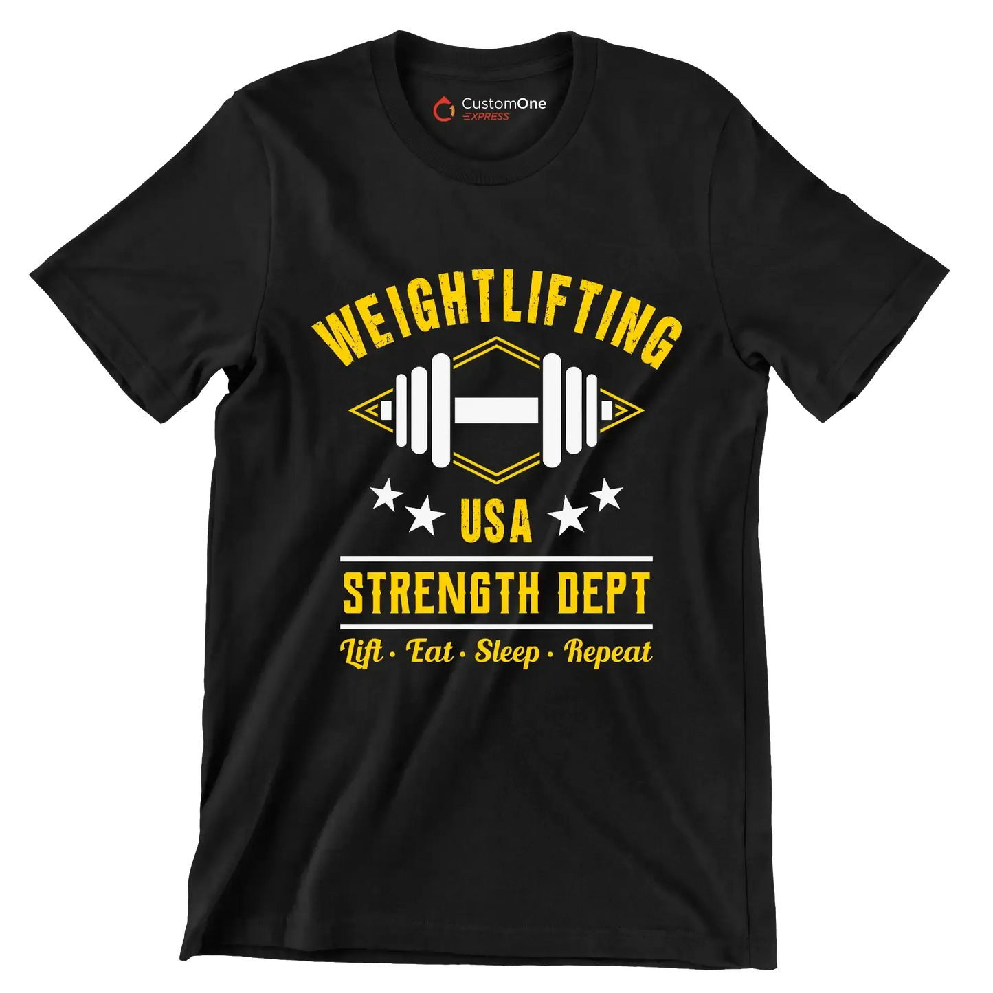 Weightlifting USA Strength Dept Lift Eat Sleep Repeat - Gym Themed T-Shirt-Black-S-Custom One Express