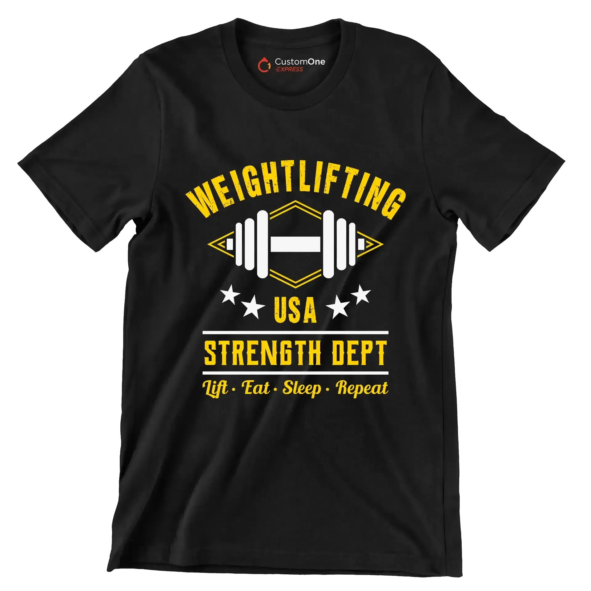 Weightlifting USA Strength Dept Lift Eat Sleep Repeat - Gym Themed T-Shirt-Black-S-Custom One Express