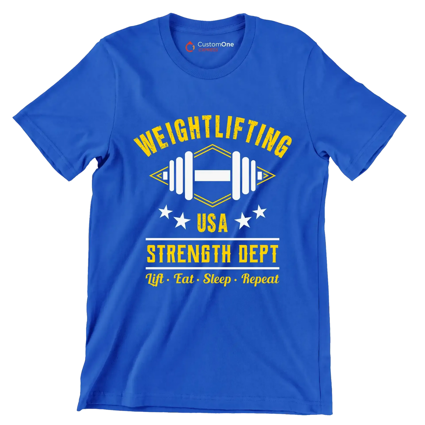 Weightlifting USA Strength Dept Lift Eat Sleep Repeat - Gym Themed T-Shirt-Blue-S-Custom One Express
