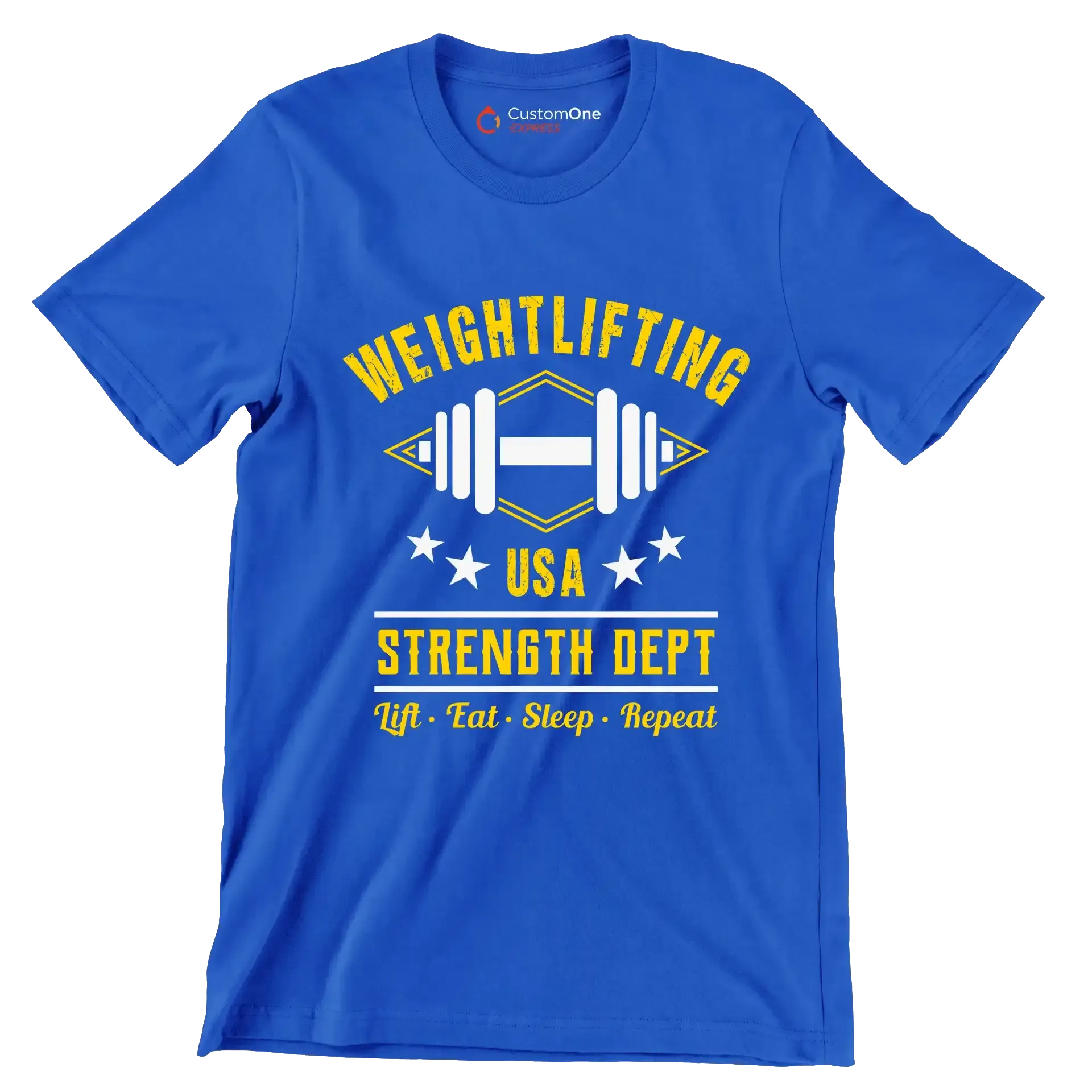Weightlifting USA Strength Dept Lift Eat Sleep Repeat - Gym Themed T-Shirt-Blue-S-Custom One Express