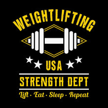 Weightlifting USA Strength Dept Lift Eat Sleep Repeat - Gym Themed T-Shirt-Black-S-Custom One Express