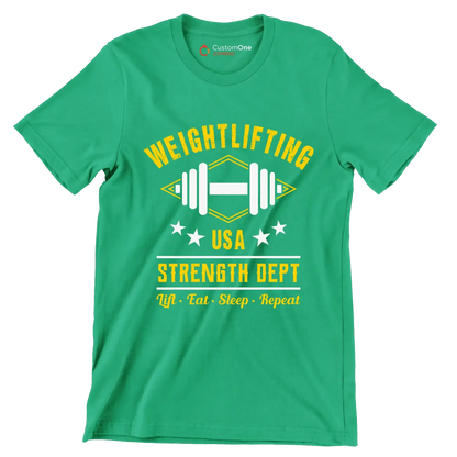 Weightlifting USA Strength Dept Lift Eat Sleep Repeat - Gym Themed T-Shirt-Green-S-Custom One Express
