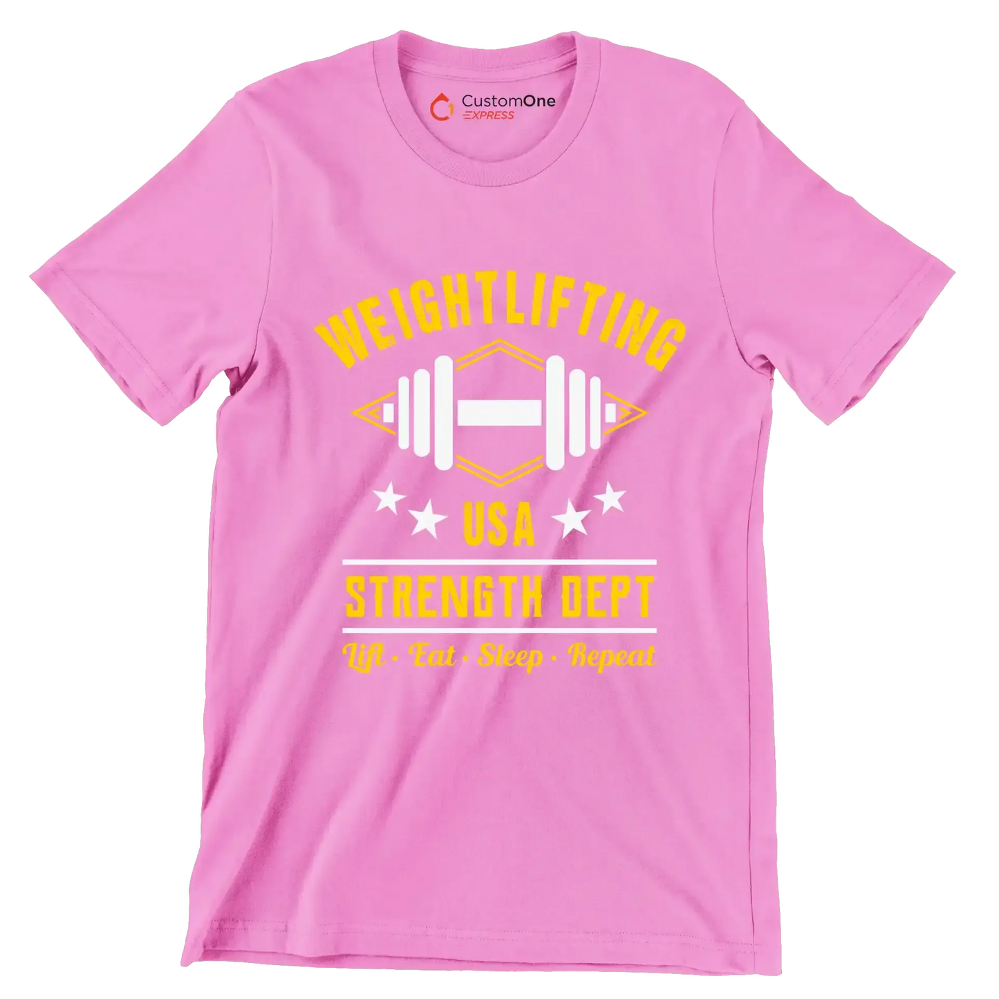 Weightlifting USA Strength Dept Lift Eat Sleep Repeat - Gym Themed T-Shirt-Pink-S-Custom One Express