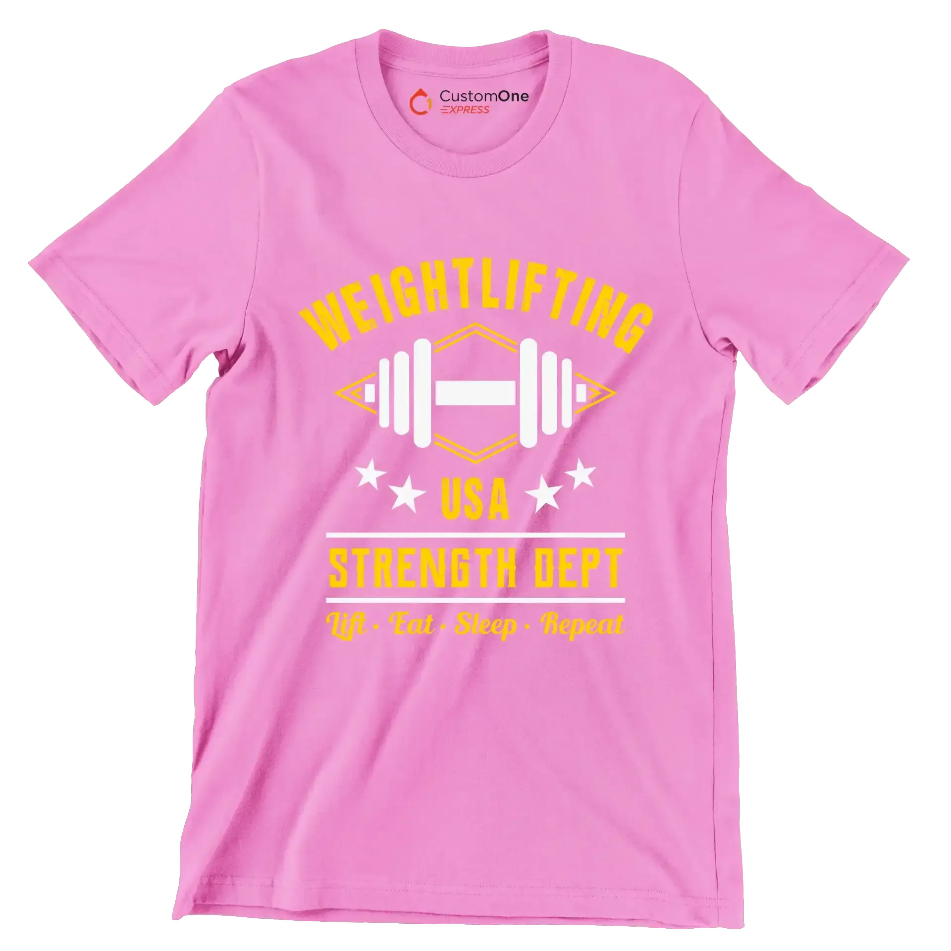 Weightlifting USA Strength Dept Lift Eat Sleep Repeat - Gym Themed T-Shirt-Pink-S-Custom One Express